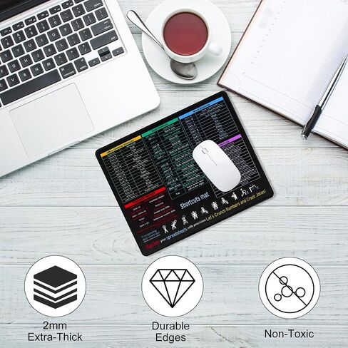 Excel Cheat Sheet Desk Pad 26x21x0.2cm Excel Mouse Pad Shortcuts Anti-Slip Keyboard Excel Shortcuts Mousepad with Stitched Edges for Computer in Saudi Arabia
