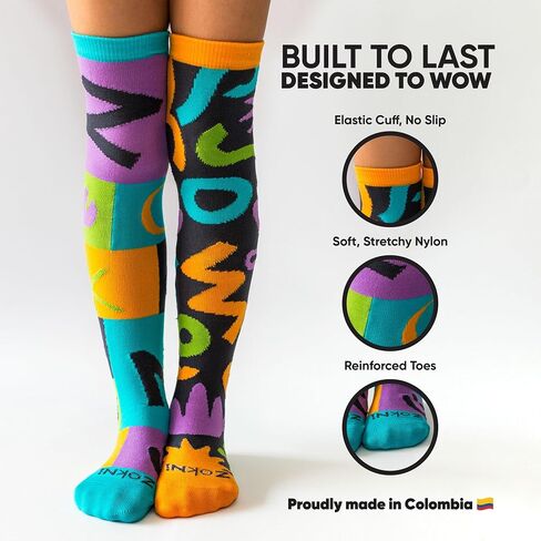 Funny Crazy Socks for Men, Women & Kids – Colorful Over the Calf Styles – 2 Fun Designs – Reinforced Toe – Silly Novelty in Saudi Arabia