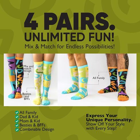 Funny Crazy Socks for Men, Women & Kids – Colorful Over the Calf Styles – 2 Fun Designs – Reinforced Toe – Silly Novelty in Saudi Arabia