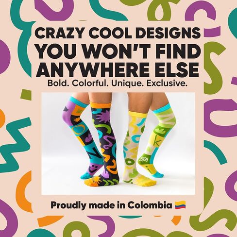 Funny Crazy Socks for Men, Women & Kids – Colorful Over the Calf Styles – 2 Fun Designs – Reinforced Toe – Silly Novelty in Saudi Arabia