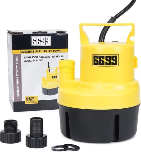 6699 مضخة مستنقع محمولة 3/4HP مضخة مياه غاطسة مع مفتاح تعويم قابل للتعديل وكابل طويل بطول 16 قدم، تدفق عالٍ 3000 جيجا في الساعة لتصريف المياه حتى 1/25 بوصة من حمامات السباحة والبرك المغمورة في الطابق السفلي SUB 3000 in Kuwait
