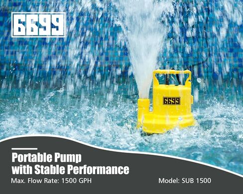 6699 مضخة مستنقع محمولة 3/4HP مضخة مياه غاطسة مع مفتاح تعويم قابل للتعديل وكابل طويل بطول 16 قدم، تدفق عالٍ 3000 جيجا في الساعة لتصريف المياه حتى 1/25 بوصة من حمامات السباحة والبرك المغمورة في الطابق السفلي SUB 3000 in Kuwait