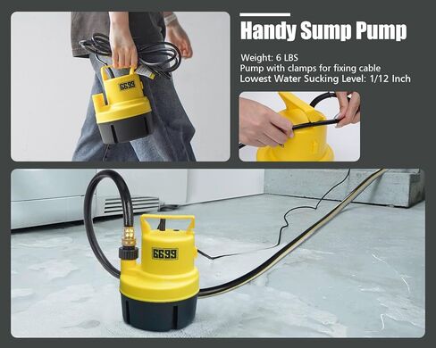 6699 مضخة مستنقع محمولة 3/4HP مضخة مياه غاطسة مع مفتاح تعويم قابل للتعديل وكابل طويل بطول 16 قدم، تدفق عالٍ 3000 جيجا في الساعة لتصريف المياه حتى 1/25 بوصة من حمامات السباحة والبرك المغمورة في الطابق السفلي SUB 3000 in Kuwait