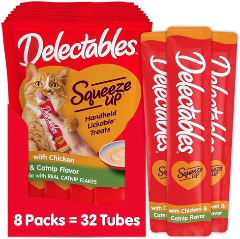 Hartz Delectables Squeeze Up Interactive Lickable Wet Cat Treats for Adult & Senior Cats, Chicken with Catnip, 32 Count in Saudi Arabia