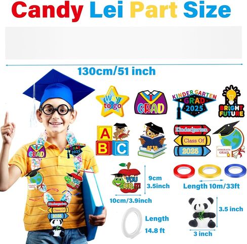 Candy Leis للتخرج 2024، 12 قطعة من أنابيب Candy Lei مقاس 2.8 × 51 بوصة مجموعة أدوات صنع حلوى التخرج مع شريطين ملونين شبكة حلوى Lei لهدايا حفلات التخرج في رياض الأطفال in Kuwait