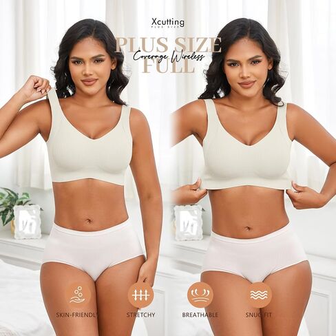 Plus Size Bras for Women No Underwire Full Coverage Everyday Bras Comfortable Wireless Padded Bras in Saudi Arabia