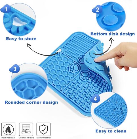 Lick Mat for Dogs, Dog Lick mat Mat with Suction Cups, 2 Pack Dog Food Mat and Slow Feeder Cat Bowl for Dog Anxiety Relief Dog Enrichment Toys for Dog Bathing Station and Cat Grooming (Blue & Orange) in Kuwait