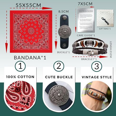 Western Paisley Bandana Hair Ravf مع Buckle العتيقة بنسبة 100 ٪ من منديل رأس القطن Kerchiefs للرجال النساء 22x22 بوصة in Saudi Arabia