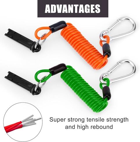 2PCS Trailer Brake Away Cable ، كابلات سلامة فرامل الطوارئ عالية الارتداد مع دبوس و Carabiner ، مفتاح تفصل السلك ملفوف لـ RV Camper Trainer Accessories (Red ، Green) in Saudi Arabia