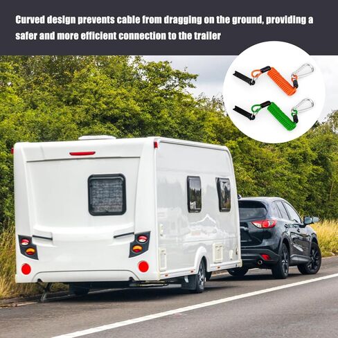2PCS Trailer Brake Away Cable ، كابلات سلامة فرامل الطوارئ عالية الارتداد مع دبوس و Carabiner ، مفتاح تفصل السلك ملفوف لـ RV Camper Trainer Accessories (Red ، Green) in Saudi Arabia
