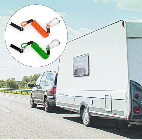2PCS Trailer Brake Away Cable ، كابلات سلامة فرامل الطوارئ عالية الارتداد مع دبوس و Carabiner ، مفتاح تفصل السلك ملفوف لـ RV Camper Trainer Accessories (Red ، Green) in Saudi Arabia
