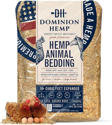 Dominion Hemp, USA Grown Chicken Coop Hemp Bedding, (285L), 10+ Cubic Feet, Grade A Premium Hemp Bedding for Coops, Nesting Boxes, Small & Large Animals in Kuwait