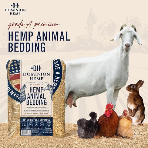 Dominion Hemp, USA Grown Chicken Coop Hemp Bedding, (285L), 10+ Cubic Feet, Grade A Premium Hemp Bedding for Coops, Nesting Boxes, Small & Large Animals in Kuwait