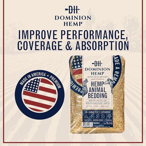 Dominion Hemp, USA Grown Chicken Coop Hemp Bedding, (285L), 10+ Cubic Feet, Grade A Premium Hemp Bedding for Coops, Nesting Boxes, Small & Large Animals in Kuwait