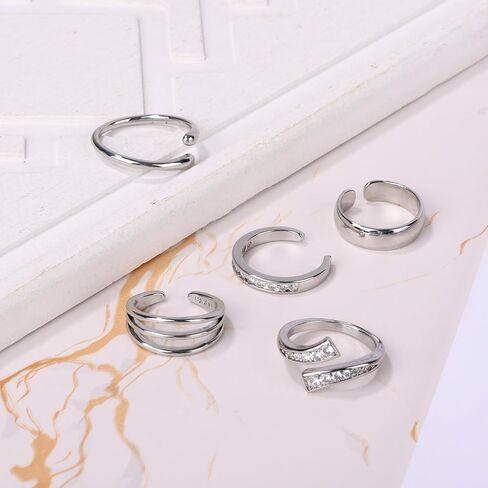 5pcs Toe Rings for Women, 5 Styles Non-Tarnish Open Band Adjustable Band Toe Rings Beach Summer Foot Jewelry for Summer Beach Foot Accessories (Silver) in Saudi Arabia