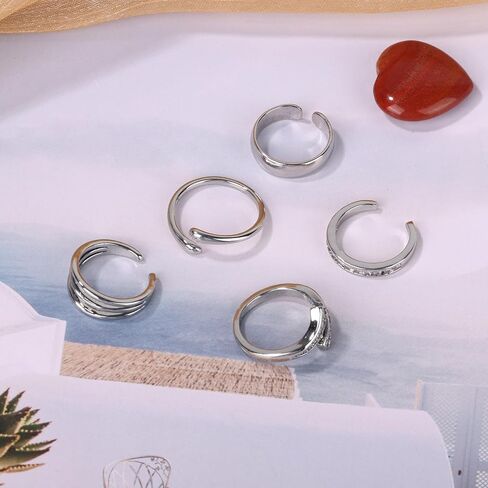 5pcs Toe Rings for Women, 5 Styles Non-Tarnish Open Band Adjustable Band Toe Rings Beach Summer Foot Jewelry for Summer Beach Foot Accessories (Silver) in Saudi Arabia
