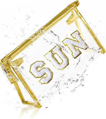 COSHAYSOO Clear Makeup Bag Preppy Sunscreen Pouch Waterproof Beach Pool Travel Things Summer Stuff Traveling Cosmetic Accessories for Women Teen Girl Gift with Cute Chenille Letter Patch Pink SUN in Saudi Arabia