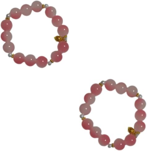 2 Pieces Quartz Beaded Bracelet with Pearls and Gold Decoration, Flex Crystal Jewelry in Saudi Arabia