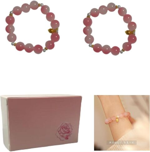 2 Pieces Quartz Beaded Bracelet with Pearls and Gold Decoration, Flex Crystal Jewelry in Saudi Arabia
