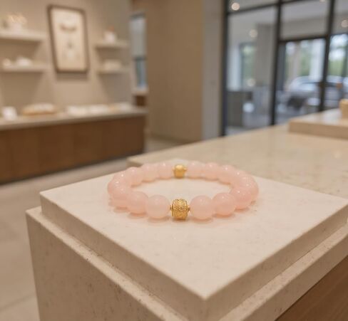 2 Pieces Quartz Beaded Bracelet with Pearls and Gold Decoration, Flex Crystal Jewelry in Saudi Arabia