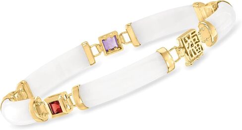 Ross-Simons White Jade and 1.40 ct. t.w. Multi-Gemstone Good Fortune Bracelet in 18kt Gold Over Sterling in Saudi Arabia