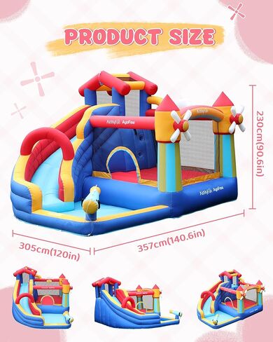 منزل نطاط مع منفاخ، منزل نطاط قابل للنفخ للأطفال مع منزلق للأطفال الصغار في الأماكن المغلقة أو الهواء الطلق أو الفناء الخلفي أو بيت اللعب، قلعة نطاطة مع القفز، حفرة الكرة، طوق كرة السلة وكرات الهدف in Kuwait