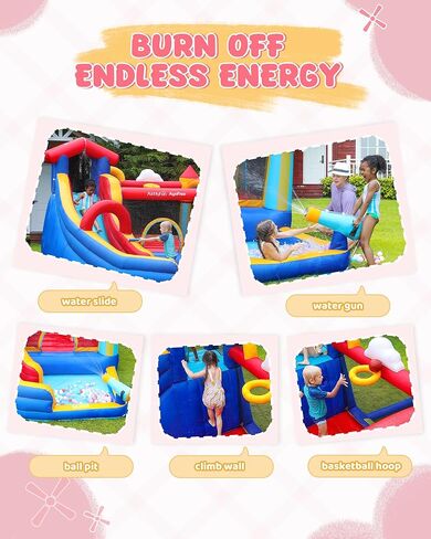 منزل نطاط مع منفاخ، منزل نطاط قابل للنفخ للأطفال مع منزلق للأطفال الصغار في الأماكن المغلقة أو الهواء الطلق أو الفناء الخلفي أو بيت اللعب، قلعة نطاطة مع القفز، حفرة الكرة، طوق كرة السلة وكرات الهدف in Kuwait