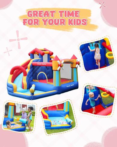 منزل نطاط مع منفاخ، منزل نطاط قابل للنفخ للأطفال مع منزلق للأطفال الصغار في الأماكن المغلقة أو الهواء الطلق أو الفناء الخلفي أو بيت اللعب، قلعة نطاطة مع القفز، حفرة الكرة، طوق كرة السلة وكرات الهدف in Kuwait
