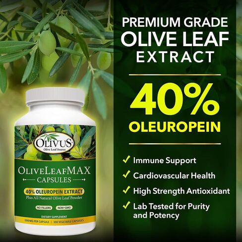 مستخلص أوراق الزيتون Oliveleafmax (40 ٪ من أوليوروبين) + مسحوق أوراق الزيتون العضوي + لا حشو + 60 كبسولات نباتية + مصدر من إسبانيا ومصنعة في الولايات المتحدة الأمريكية في مرفق GMP in Saudi Arabia