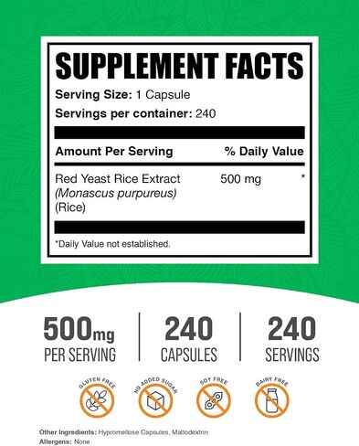 BulkSupplements.com Red Yeast Rice Capsules - Red Yeast Rice Supplement, Herbal Supplement - Vegan, 1 Capsule per Serving, 240 Veg Capsules (Pack of 1) in Saudi Arabia