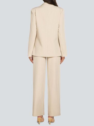 Women's 2 Piece Pant Suit Business Casual Outfits Striped Notched Collar Blazer Wide Leg Pants Sets in Saudi Arabia
