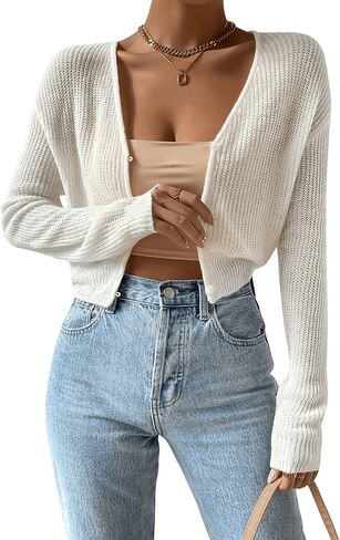 Verdusa Women's Drop Shoulder Long Sleeve Button Up Knit Cardigan Sweater Grey Medium in Saudi Arabia