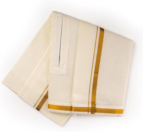 Cotton Dhoti Adjustable Indian traditional Vesti Mundu with Golden Border for Religious Occasion Wedding and Gifting in Saudi Arabia