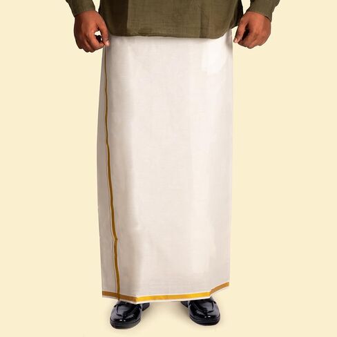 Cotton Dhoti Adjustable Indian traditional Vesti Mundu with Golden Border for Religious Occasion Wedding and Gifting in Saudi Arabia
