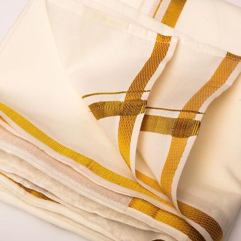 Cotton Dhoti Adjustable Indian traditional Vesti Mundu with Golden Border for Religious Occasion Wedding and Gifting in Saudi Arabia