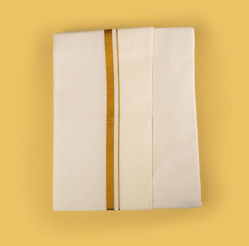 Cotton Dhoti Adjustable Indian traditional Vesti Mundu with Golden Border for Religious Occasion Wedding and Gifting in Saudi Arabia