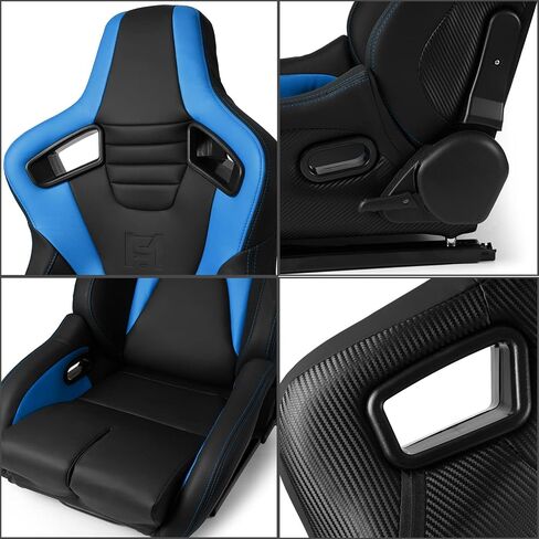 ModifyStreet [Venom Series] Black+Brown PVC Reclinable Sport Racing Seats Pair W/Slider Left/Right in Saudi Arabia