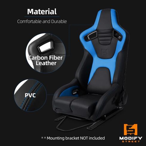 ModifyStreet [Venom Series] Black+Brown PVC Reclinable Sport Racing Seats Pair W/Slider Left/Right in Saudi Arabia