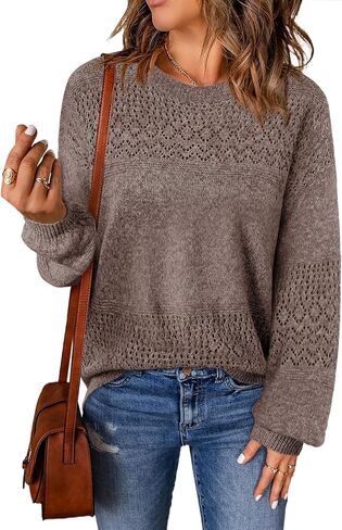 Lylinan Womens Sweaters Casual Boho Long Sleeve Shirts Crewneck Lightweight Crochet Tops Pullover Knit Sweater in Saudi Arabia