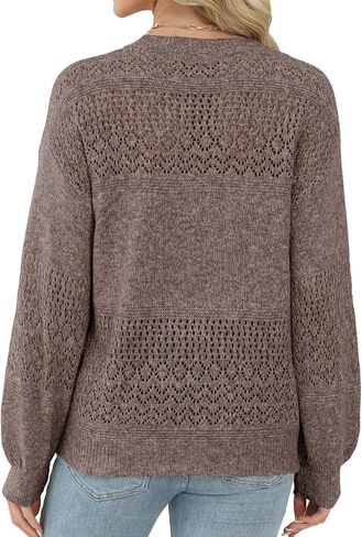 Lylinan Womens Sweaters Casual Boho Long Sleeve Shirts Crewneck Lightweight Crochet Tops Pullover Knit Sweater in Saudi Arabia