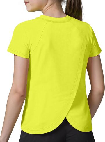 Spring&Gege Girls UPF 50+ Quick Dry Short Sleeve T Shirts Split Back Crop Athletic Workout Neon Tops in Saudi Arabia
