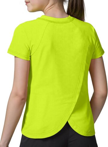 Spring&Gege Girls UPF 50+ Quick Dry Short Sleeve T Shirts Split Back Crop Athletic Workout Neon Tops in Saudi Arabia