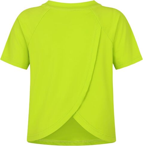 Spring&Gege Girls UPF 50+ Quick Dry Short Sleeve T Shirts Split Back Crop Athletic Workout Neon Tops in Saudi Arabia