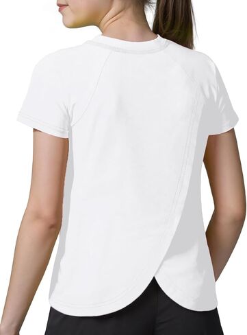 Spring&Gege Girls UPF 50+ Quick Dry Short Sleeve T Shirts Split Back Crop Athletic Workout Neon Tops in Saudi Arabia