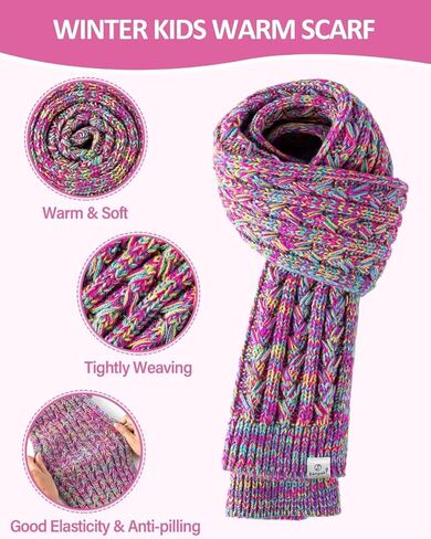 Kids Winter Hat Gloves Scarf Set,Girls Toddler Winter Hat Beanies with Pom Neck Warmer Gaiter Mittens Fleece Lined Set Christmas Gift for Kids（Rainbow Mix） in Kuwait