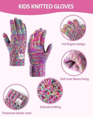 Kids Winter Hat Gloves Scarf Set,Girls Toddler Winter Hat Beanies with Pom Neck Warmer Gaiter Mittens Fleece Lined Set Christmas Gift for Kids（Rainbow Mix） in Kuwait