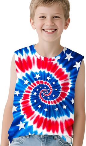 Kids Tie Dye Tank Tops for Boys Girls Sleeveless Summer Shirts Polyester Outfit Clothes Tees 6-14 Yeas in Saudi Arabia