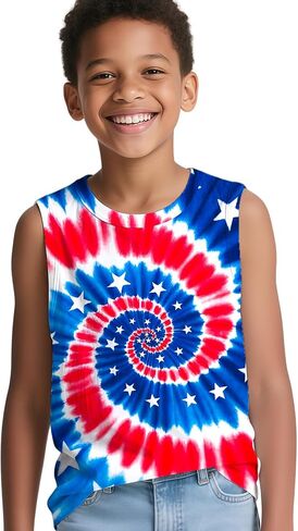 Kids Tie Dye Tank Tops for Boys Girls Sleeveless Summer Shirts Polyester Outfit Clothes Tees 6-14 Yeas in Saudi Arabia