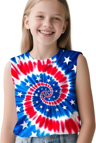 Kids Tie Dye Tank Tops for Boys Girls Sleeveless Summer Shirts Polyester Outfit Clothes Tees 6-14 Yeas in Saudi Arabia