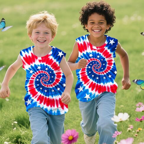 Kids Tie Dye Tank Tops for Boys Girls Sleeveless Summer Shirts Polyester Outfit Clothes Tees 6-14 Yeas in Saudi Arabia
